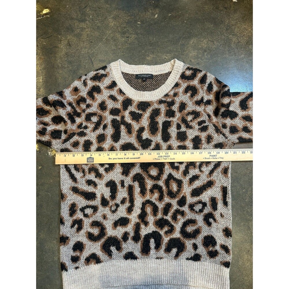 Liverpool Los Angeles Leopard Print Sweater Womens Medium Crewneck Fuzzy Knit - Picture 5 of 8